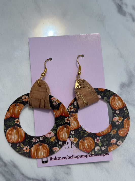 Pumpkin and Cork Hoop Earrings