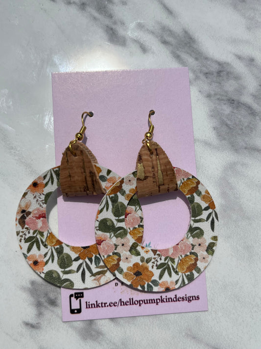 Cork and Fall Floral Faux Leather Hoops