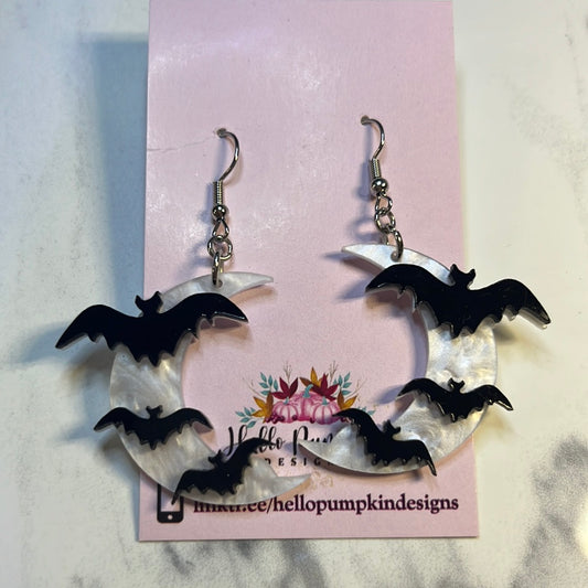 Bats in the Moon Acrylic Earrings