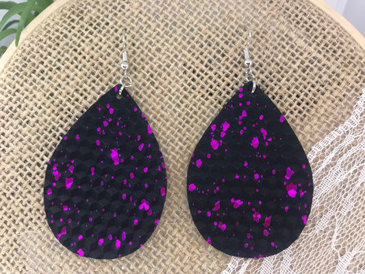 Black with Purple Foil Specks Earrings